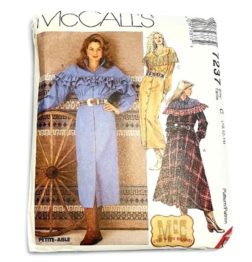 McCalls 7237 Size C (10,12,14) Vintage Sewing Pattern McC Old West Brand NEW FF